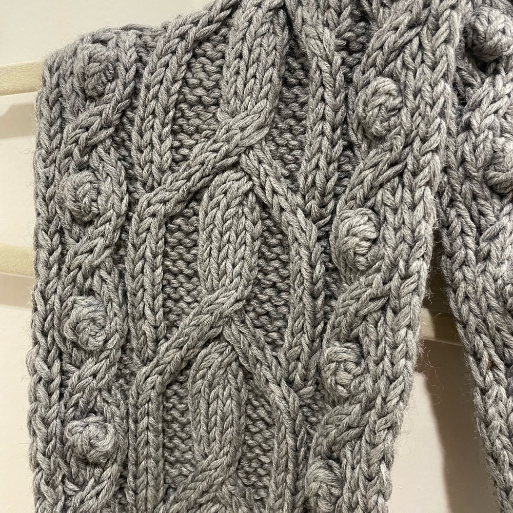 J Crew gray cable knit pom pom scarf - Picture 8 of 9